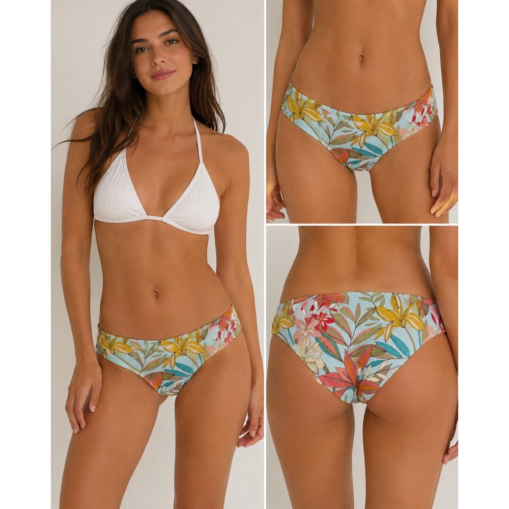 Sol Angeles Floral Bikini Bottoms Light Blue Pink XS NWT 1982668